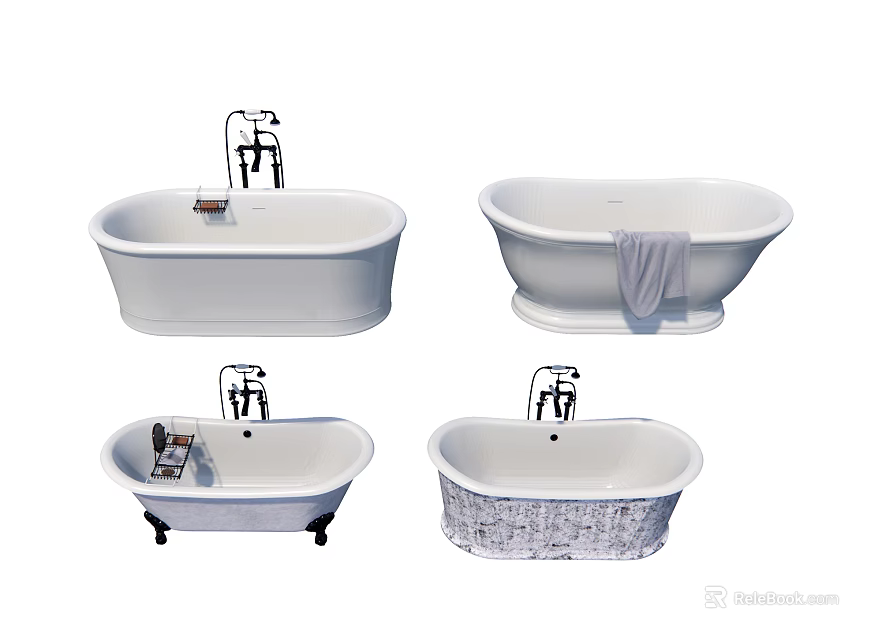 Assorted Design Bathtubs With Faucet Towel Claw Feet And Decorative Pattern 3d model 