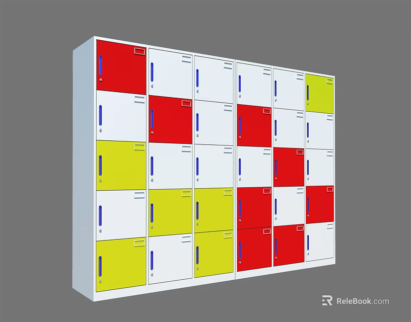 Storage Cabinet Featuring Multiple Doors In Red Yellow White Colors For Locker Use 3d model