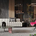 Modern Living Room Interior Design With White Sofa Coffee Table Artwork And Striped Rug