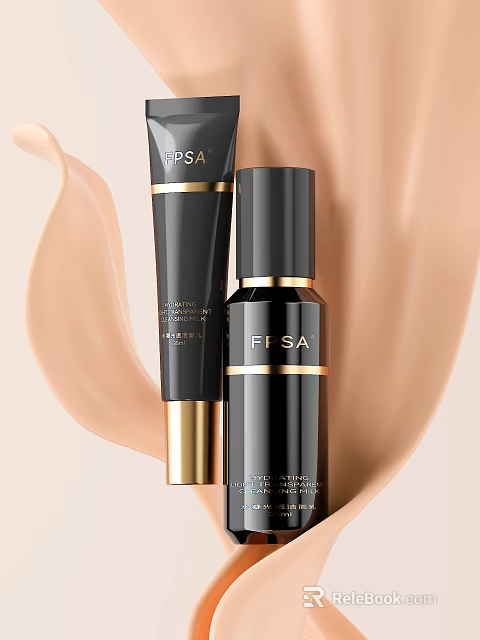 Luxurious Perfume Cosmetics Design With Black Gold Bottles And Beige Liquid 3d model 