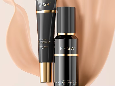 Luxurious Perfume Cosmetics Design With Black Gold Bottles And Beige Liquid 3d model