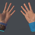 Man's Hands Featuring Watch Multiple Bracelets And Blue Cuff On Wrists
