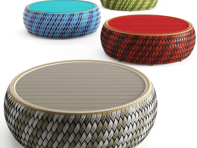 Round Woven Stools In Various Colors With Patterned Design For Home Decor 3d model
