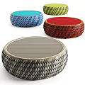 Round Woven Stools In Various Colors With Patterned Design For Home Decor 3d model