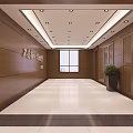 Modern Elevator Hallway Interior With Wooden Walls Glass Partitions And Recessed Lights