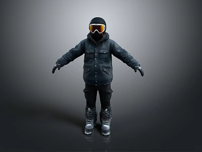Black Ski Jacket With Goggles Helmet And Boots For Winter Sports Gear 3d model