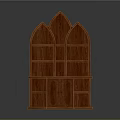 Brown Wooden Arched Top Bookshelf With Multiple Shelves And Cabinet Doors