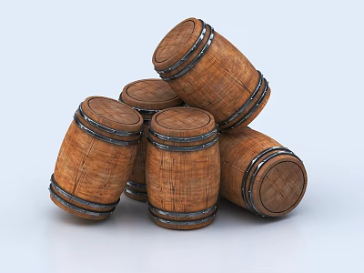 Elegant Ceramic Vessels Stacked With Metal Accents On Light Blue Background 3d model