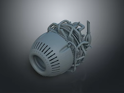 Detailed Mechanical Turbo Engine Component With Bladed Structure And Intricate Piping 3d model