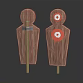 Wooden Human Shaped Targets With Axe And Red Bullseyes For Sports Training