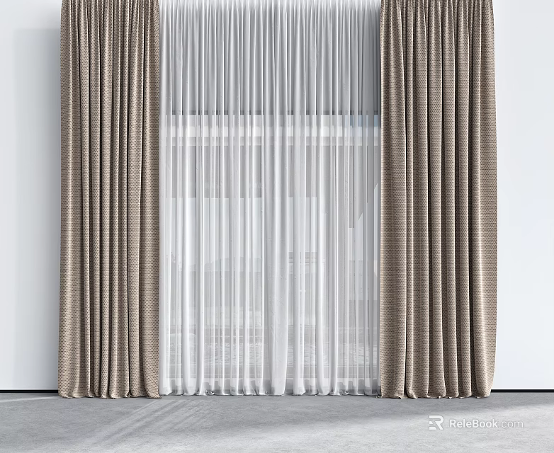 Modern Layered Curtains With Textured And Sheer Panels For Home Interior 3d model 