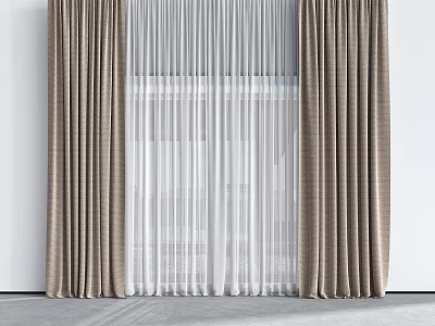Modern Layered Curtains With Textured And Sheer Panels For Home Interior 3d model