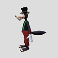 Cartoon Wolf Wearing Black Top Hat Green Suspenders Red Ripped Pants White Gloves Black Paws
