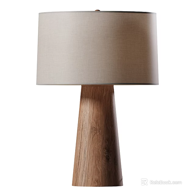 Natural Wood Table Lamp With Beige Linen Shade For Modern Home Decor 3d model 