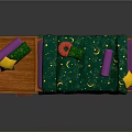 Wooden Kids Bunk Bed With Green Star Pattern Mattress And Colorful Pillows