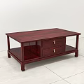 Classic Rectangular Dark Red Wooden Coffee Table With Drawers And Storage Shelf 3d model