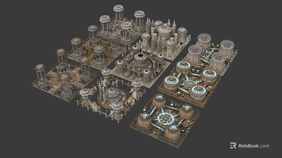 Intricate Steampunk Mechanical Models With Towers Circular Gears And Complex Structures 3d model 