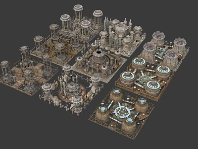 Intricate Steampunk Mechanical Models With Towers Circular Gears And Complex Structures 3d model