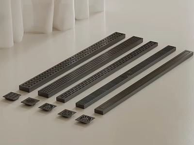 Long Black Decorative Strips And Small Square Pieces With Holes 3d model