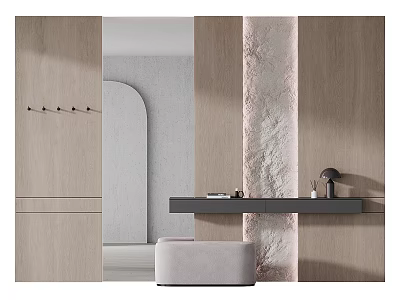 Modern Wooden Shoe Cabinet Design With Coat Hooks Bench And Countertop 3d model