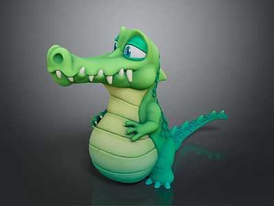 Cute Green Sitting Cartoon Style Crocodile Reptile Plush Toy Figurine 3d model