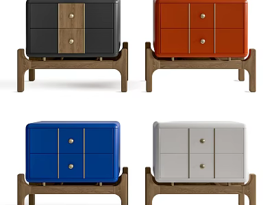 Set of Four Multicolored Modern Nightstands With Drawers And Wooden Legs 3d model