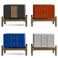 Set of Four Multicolored Modern Nightstands With Drawers And Wooden Legs