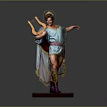 Greek Style Sculpture Of Figure With Lyre Halo And Blue Attire On Wooden Base