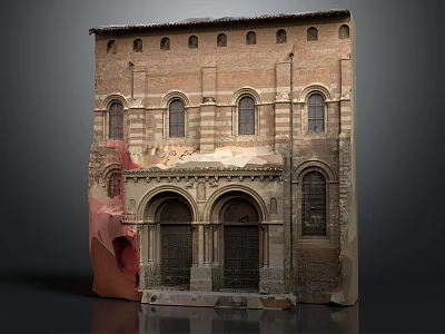 Ancient Building Landscape with Arched Doors Arched Windows and Stone Brick Structure 3d model