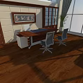 Bright Modern Public Office Space With White Cubicles Computers Large Windows And Wooden Flooring