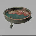 Vintage Bronze Decorative Furniture Circular Basin With Three Legs And Ornate Green Red Patina
