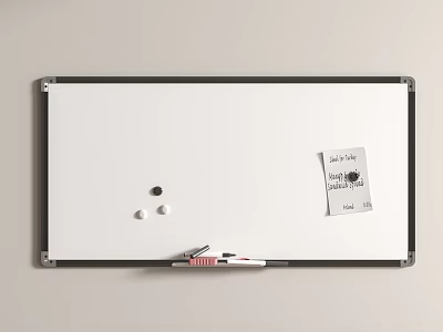 Whiteboard Featuring Sticky Note Small Magnets And Marker On Wall 3d model