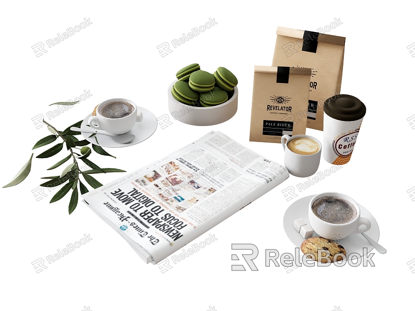 Food and Beverage Ornaments Coffee Cup Mug Mark Book Plant Coffee Bean Food Packaging Paper Bag model