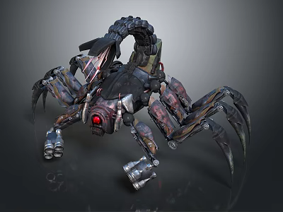 Mechanical Scorpion With Metal Body Red Eye And Sharp Legs Design 3d model