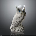 White Owl Sculpture With Blue Eyes Detailed Feathers And Reflective Dark Background