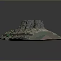 Detailed Tree Stump Model on Square Base with Green Grass and Small Plants