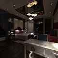 Elegant Hotel Guest Room Interior With Stylish Chandeliers Comfortable Bed And Wooden Desk