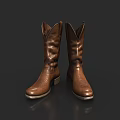 Brown Leather Cowboy Boots High Top Design With White Sole Trim