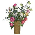 Decorative Ornament Set With Ceramic Textured Vase And Mixed Pink White Red Flowers Green Leaves