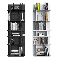 Modern Black and White Shelving Unit with Books and Decorative Storage