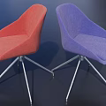 Stylish Modern Lounge Chairs With Red And Purple Fabric And Metal Legs