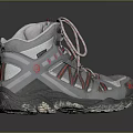 Gray Mid Top Hiking Boots With Red Stripes And Non Slip Sole For Outdoor Trekking