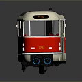 Red And White Bus Exterior With Gray Roof And Multiple Side Windows