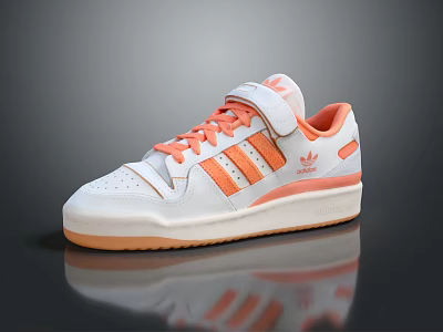 Adidas White And Orange Casual Sneakers With Three Stripes And Lace Up Design 3d model