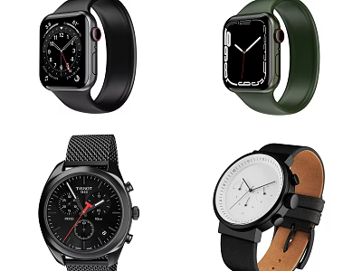 Different Types of Watches Smart and Traditional with Leather Mesh Straps and Black White Dials 3d model