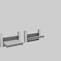 Modern Double Bed With Grey Upholstered Headboard And Black Legs Frame