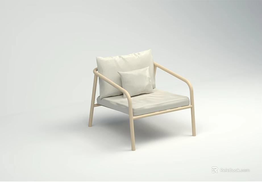 Light Beige Single Sofa with Wooden Frame Soft Fabric Cushion and Decorative Pillow 3d model 