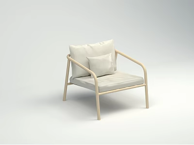 Light Beige Single Sofa with Wooden Frame Soft Fabric Cushion and Decorative Pillow 3d model