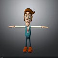 Cartoon Character With Brown Hair Glasses Blue Vest And Red Shoes Arms Outstretched