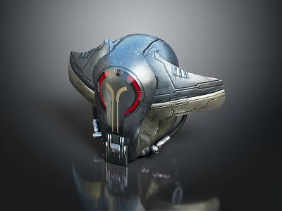 Futuristic Sci Fi Helmet With Metallic Finish Red Glowing Accents And Mechanical Details 3d model